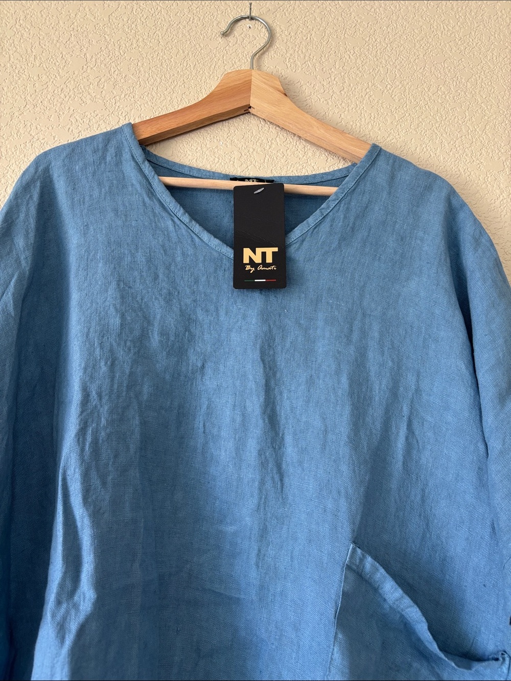 NT By Amati Blue Linen Casual Short-Sleeve Shirt- NWT - Picture 2 of 4